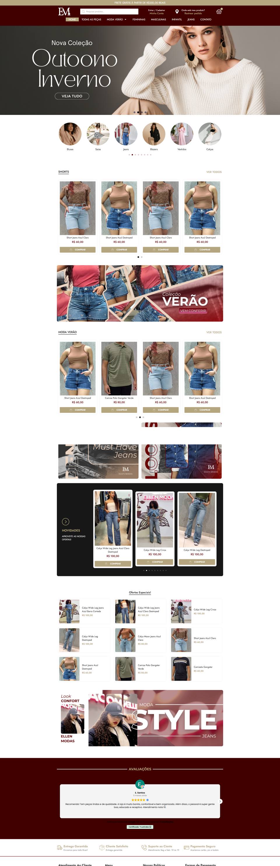Loja online da Ellen Modas no computador