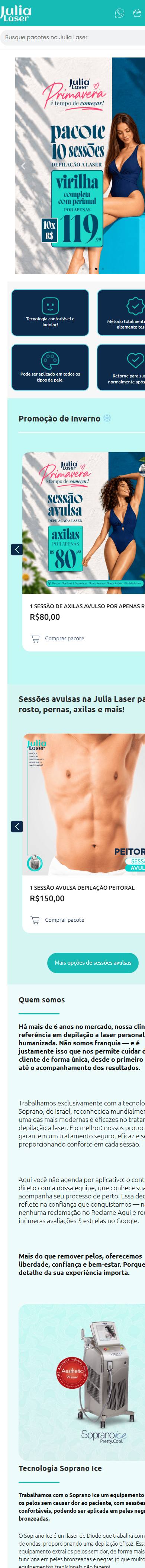 Site da Julia Laser no celular