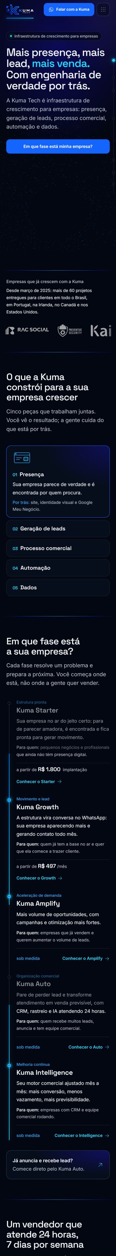 Site institucional da Kuma Tech no celular